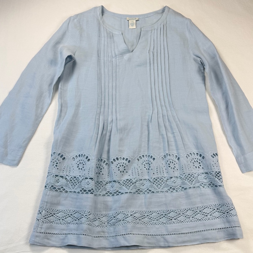 Sundance Alyssa Linen Eyelet Tunic Light Blue Size XS EUC